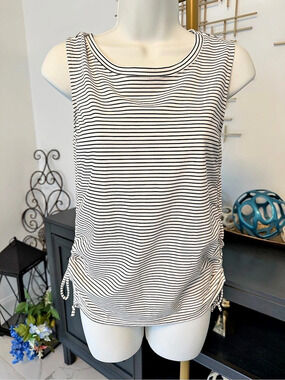 Just Be. Striped Side-Tie Tank Top in White & Black NWT